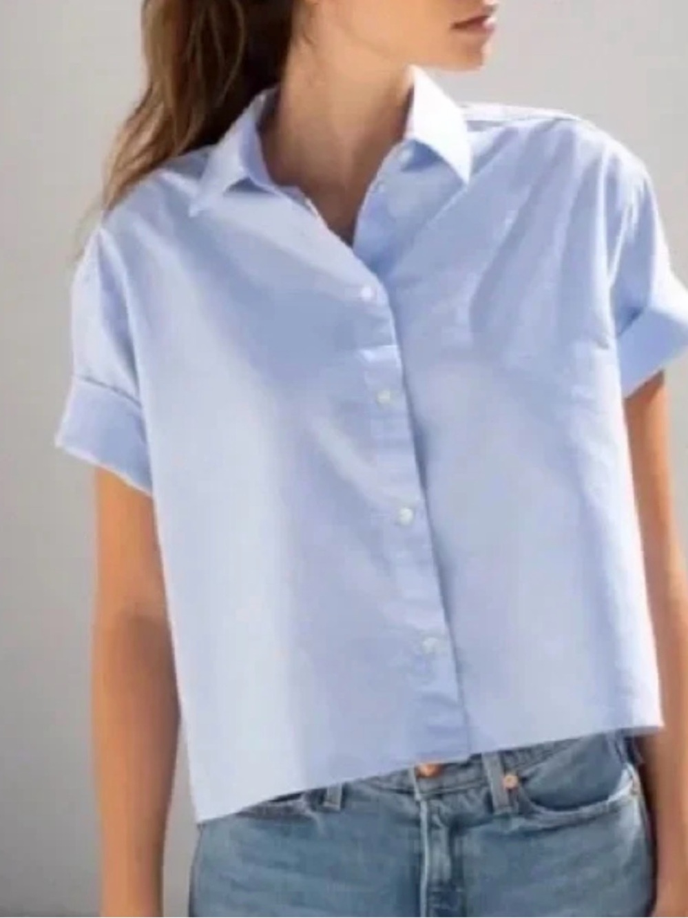 AYR Book Club Cropped Button-Front Light Blue Women’s Shirt